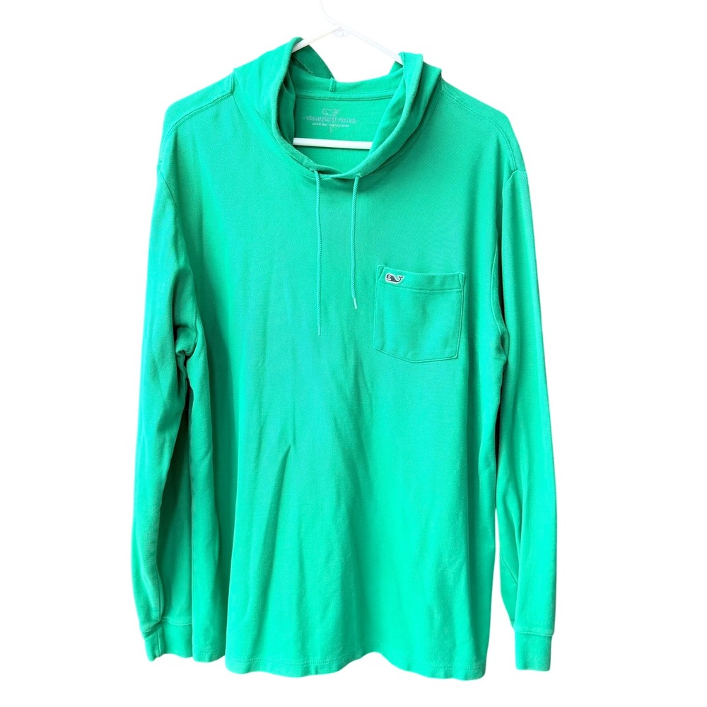 Vineyard Vines Hoodie Mens L Green Pima Cotton Pique Long Sleeve Pocket Shirt
